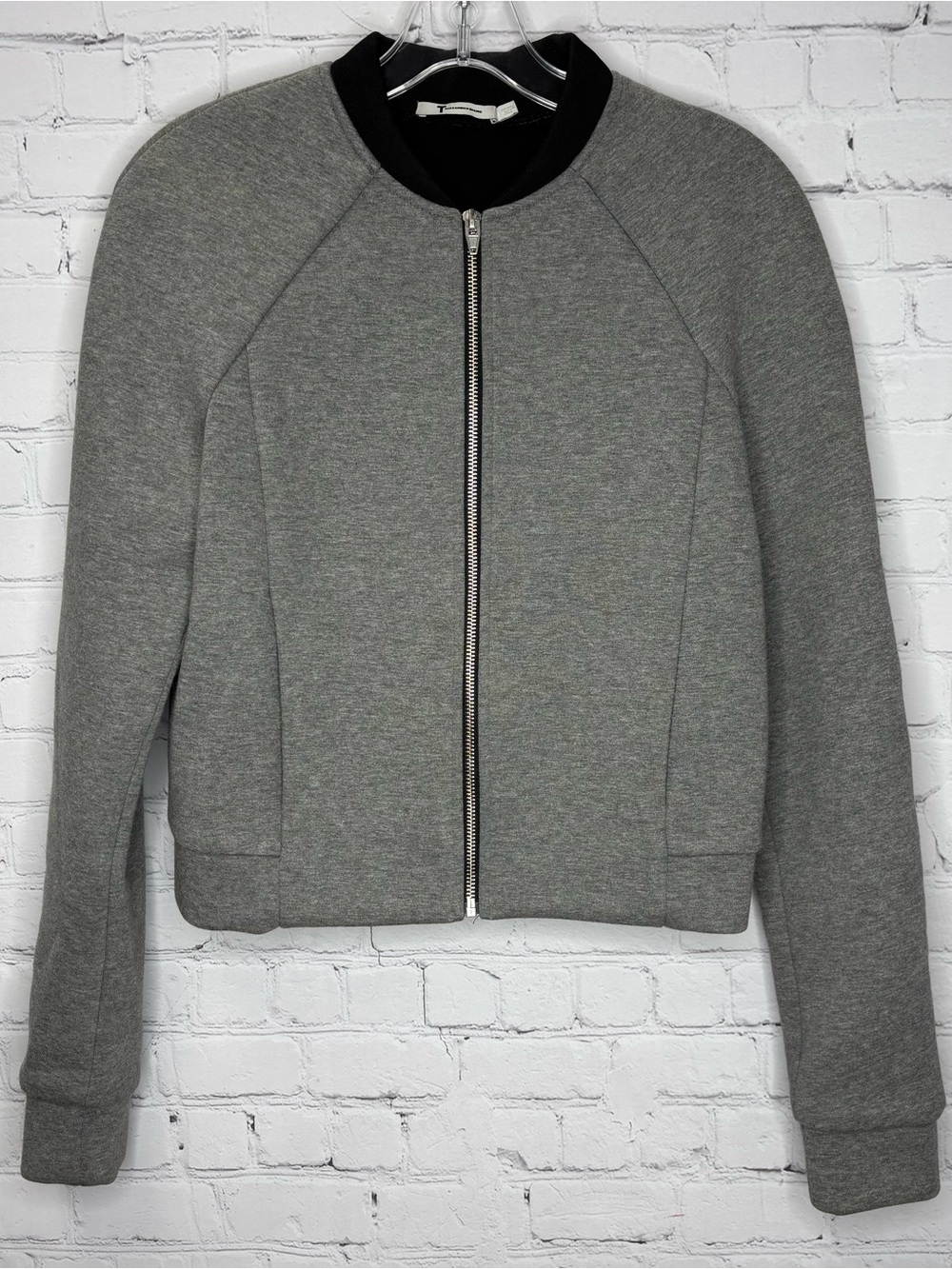 Alexander Wang Grey Zip-Up Bomber Jacket with Black Collar